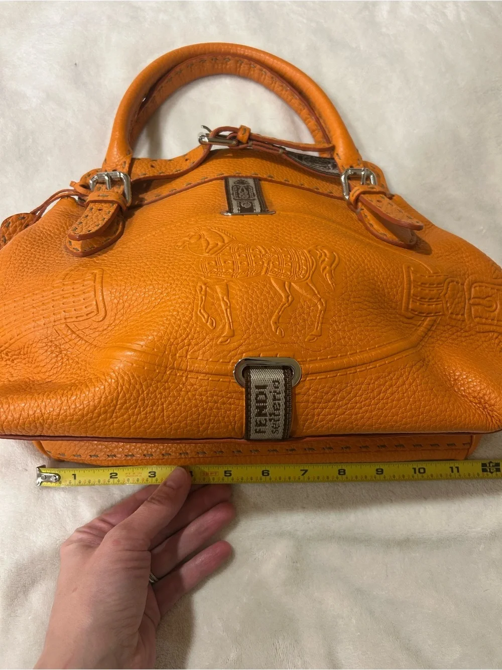 FENDI Orange Selleria Leather Villa Borghese Tote Handbag